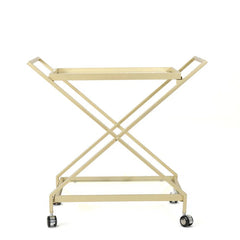 Elegant Golden Finish Drink Cart With Crossed Metal Frame