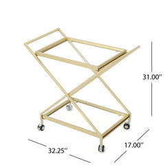 Elegant Golden Finish Drink Cart With Crossed Metal Frame