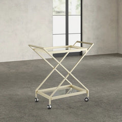 Elegant Golden Finish Drink Cart With Crossed Metal Frame