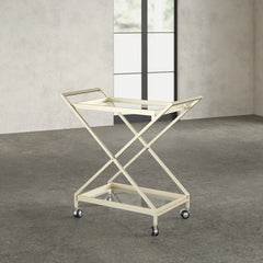 Elegant Golden Finish Drink Cart With Crossed Metal Frame