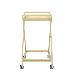 Elegant Golden Finish Drink Cart With Crossed Metal Frame