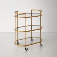 Elegant Modern Bar Cart Trolley With Golden Steel Frame