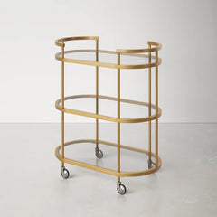 Elegant Modern Bar Cart Trolley With Golden Steel Frame
