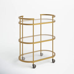 Elegant Modern Bar Cart Trolley With Golden Steel Frame