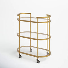 Elegant Modern Bar Cart Trolley With Golden Steel Frame