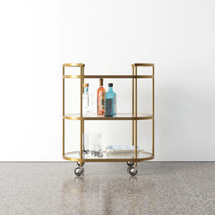 Elegant Modern Bar Cart Trolley With Golden Steel Frame