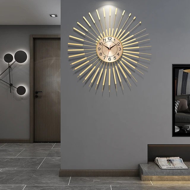 Golden Sun Metal Wall Clock