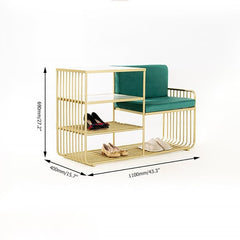 Faux Marble Green Velvet Modern Bench with Shoe Rack