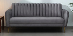 Luxury Grey & Beige Velvet 3 Seater Sofa