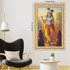Buddha Rainbow Flowers Border Vertical Canvas Wall Painting