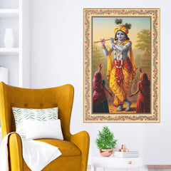 Buddha Rainbow Flowers Border Vertical Canvas Wall Painting