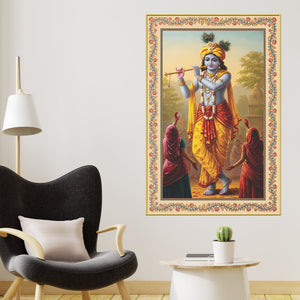 Buddha Rainbow Flowers Border Vertical Canvas Wall Painting
