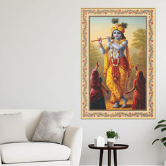 Buddha Rainbow Flowers Border Vertical Canvas Wall Painting