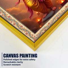 Ganesha with Sun Floral Border Vertical Canvas Wall Painting