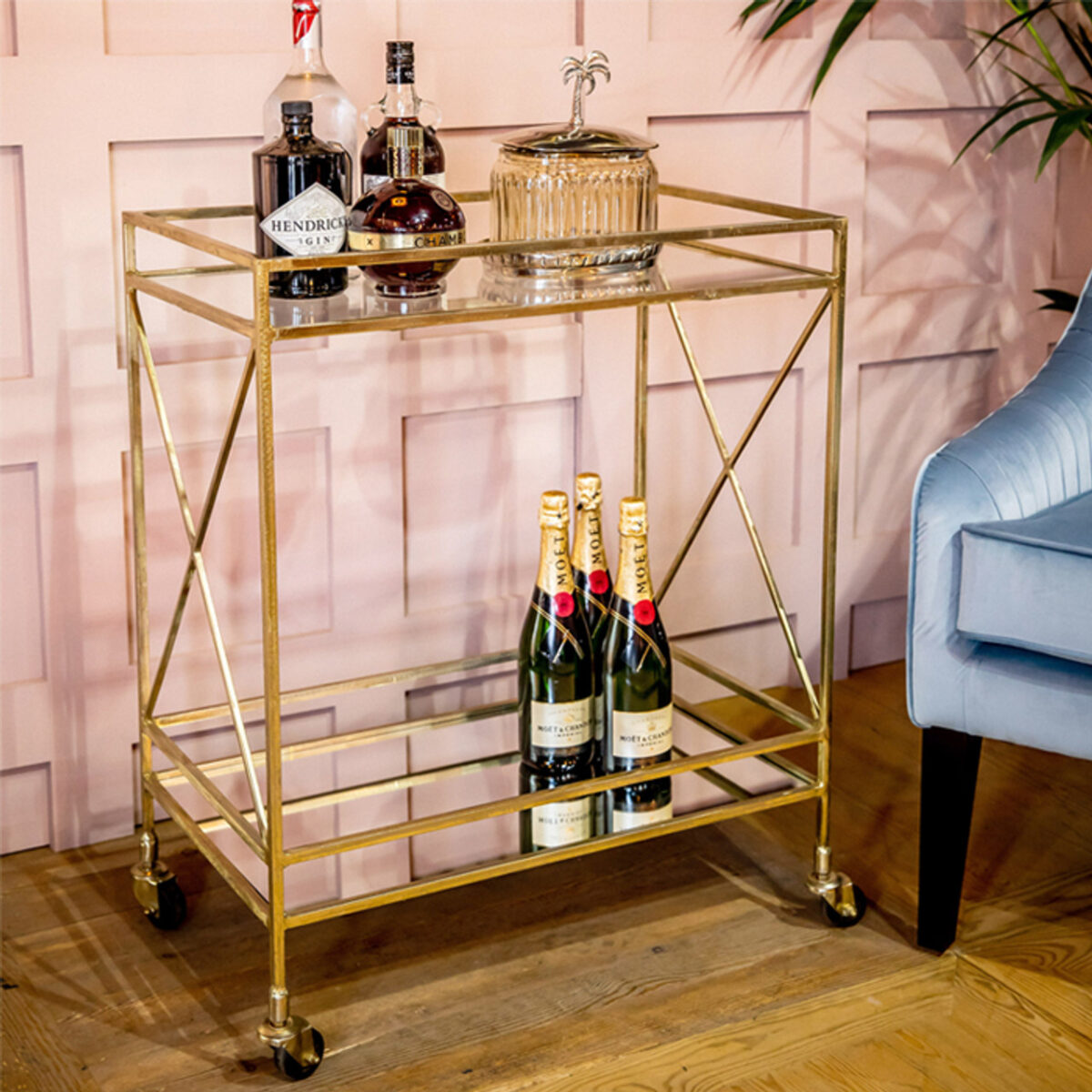 Glamorous Two Tier Gold Bar Cart Drinks Trolley