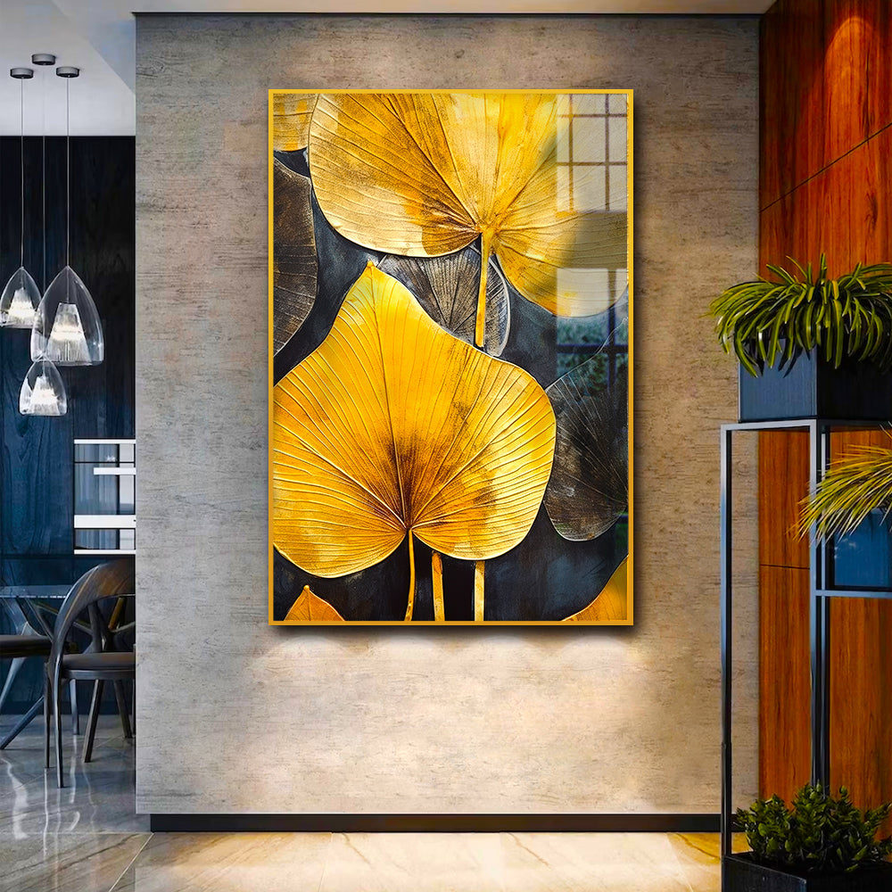 Golden Leaf in Art: Captivating Acrylic Wall Paintings for Any Room