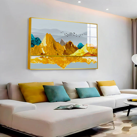 Beautiful Golden Nature With Flying Birds Acrylic Wall Paintings & Arts