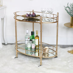 Golden Glamour Oval Drinks Trolley With Mirrored Elegance