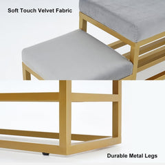 Golden Metal Shoe Rack With Modern Upholstered Gray Velvet