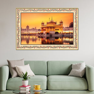 Golden Sikh Temple Floral Border Canvas Wall Painting