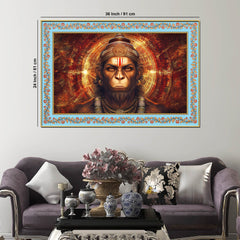 Hanuman Symbol of Strength Floral Border Canvas Wall Painting