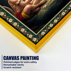 Hanuman Worship Shiva Floral Border Vertical Wall Painting
