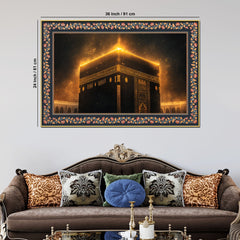 Holy Kaaba Peace & Serenity Floral Border Canvas Wall Painting