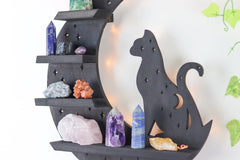 Premium Cat Wood Wall Shelves Large Size / Backlit Book Shelf, Walnut Finish - Brown