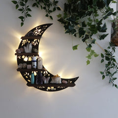 Moon Shape Wood Wall Shelves Large Size / Book Shelf, Walnut Finish