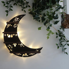 Moon Shape Wood Wall Shelves Large Size / Book Shelf, Walnut Finish
