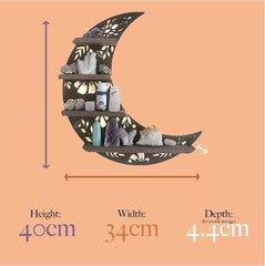 Moon Shape Wood Wall Shelves Large Size / Book Shelf, Walnut Finish