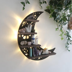 Moon Shape Wood Wall Shelves Large Size / Book Shelf, Walnut Finish