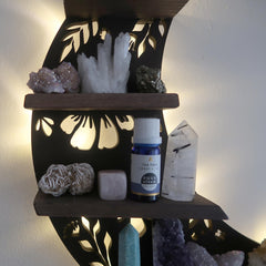 Moon Shape Wood Wall Shelves Large Size / Book Shelf, Walnut Finish
