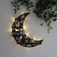 Moon Shape Wood Wall Shelves Large Size / Book Shelf, Walnut Finish
