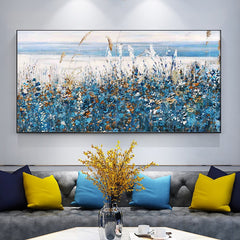 Flower abstract art on canvas Nature home decor blue horsetail grass canvas painting,wall art, handmade gift