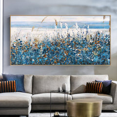 Flower abstract art on canvas Nature home decor blue horsetail grass canvas painting,wall art, handmade gift