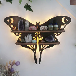 Premium Butterfly Wood Wall Shelves Large Size / Backlit Book Shelf, Walnut Finish - Brown