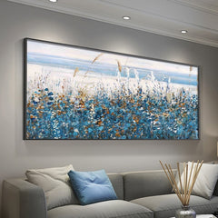 Flower abstract art on canvas Nature home decor blue horsetail grass canvas painting,wall art, handmade gift