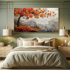 Vibrant Orange Blossom Tree Canvas Painting, Textured Wall Art, Large Canvas Art, Modern Abstract Painting, Autumn Tree Art