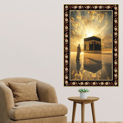 Kaaba at Mecca in Sunrise Floral Border Vertical Wall Painting