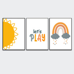 A Balloon And A Rainbow With The Words Sweet Dreams, Kids Room Wall Frame Set Of 3