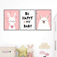Playful Baby Sheep &amp; Rabbit Kids Room Wall Frame Set of 3
