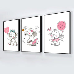 Little Princess Elephant Kids Room Wall Frame Set of 3