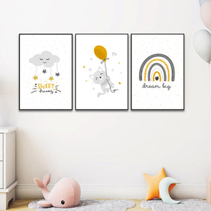 Baby Boy Sun And Rainbow. Baby Boy Room Wall Art Frame Set Of 3