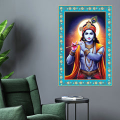 Mata Laxmi Prosperity Floral Border Vertical Canvas Wall Painting