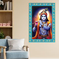 Mata Laxmi Prosperity Floral Border Vertical Canvas Wall Painting