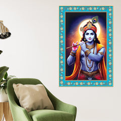 Mata Laxmi Prosperity Floral Border Vertical Canvas Wall Painting