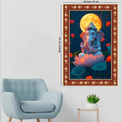 Lord Ganesha in Meditation Floral Border Vertical Wall Painting