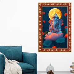 Lord Ganesha in Meditation Floral Border Vertical Wall Painting