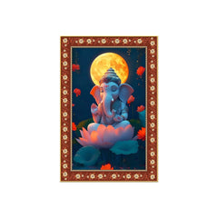 Lord Ganesha in Meditation Floral Border Vertical Wall Painting
